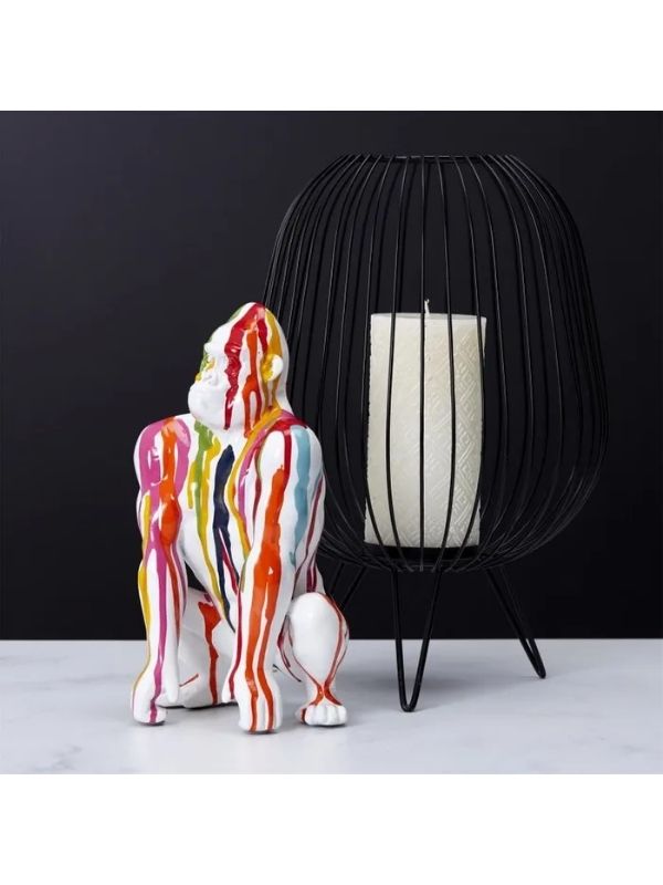 Deko-Objekt Aus Keramik Weißer Gorilla Mit Farbigen Flecken 24Cm