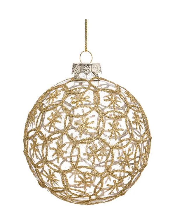 Pallina Di Natale In Vetro Glitter Oro 10Cm