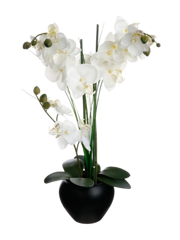 Pianta Artificiale Déco Orchidea Con Vaso In Ceramica Nero 53Cm