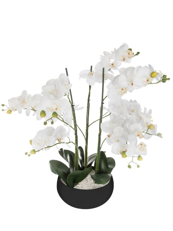 Pianta Artificiale Déco Orchidea Con Vaso In Ceramica Nero 65Cm