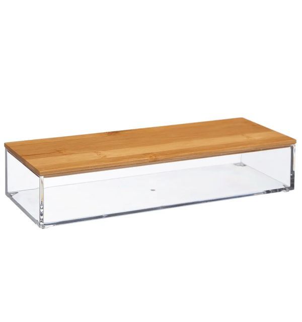 Linea SELENA Organizer Rettangolare In Acrilico E Bamboo Per Trucchi 26X10Cm