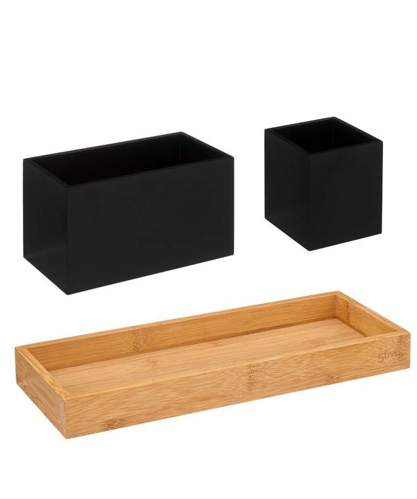 Schwarzer Schreibtisch-Organizer Mit Abnehmbarem Bambusfuß 29X10.8X10.4Cm