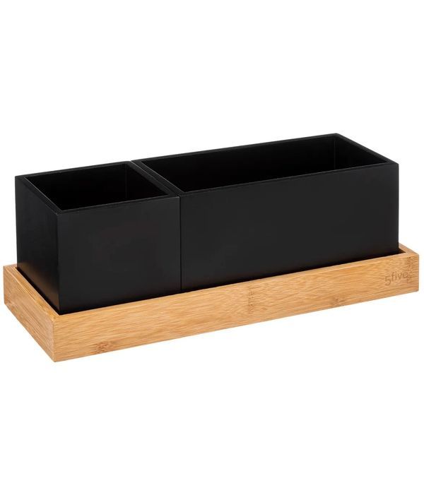 Schwarzer Schreibtisch-Organizer Mit Abnehmbarem Bambusfuß 29X10.8X10.4Cm