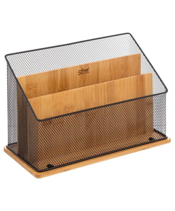 Dokumentenhalter Havi Für Den Schreibtisch Aus Schwarzem Metall Und Bambus 29X20X14Cm