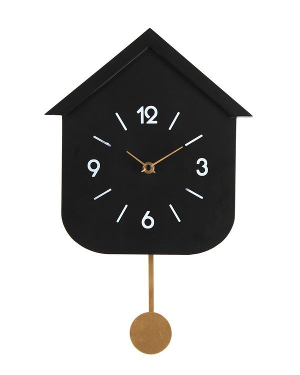 Orologio Da Parete Home Ner Con Pendolo Nero Déco Casa 37.5Cm