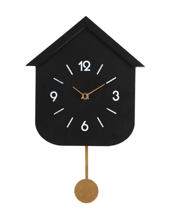 Orologio Da Parete Home Ner Con Pendolo Nero Déco Casa 37.5Cm