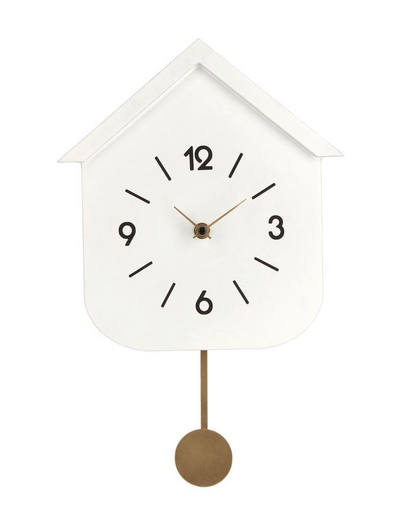 Home Ner Wanduhr Mit Pendel Weiß Dekohaus 37.5Cm