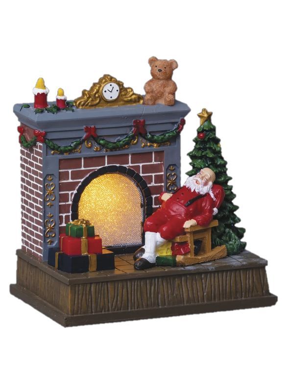 Cheminée De Noël Illuminée Avec Le Père Noël