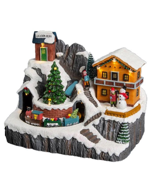 Villaggio Di Natale Luminoso Con Chalet