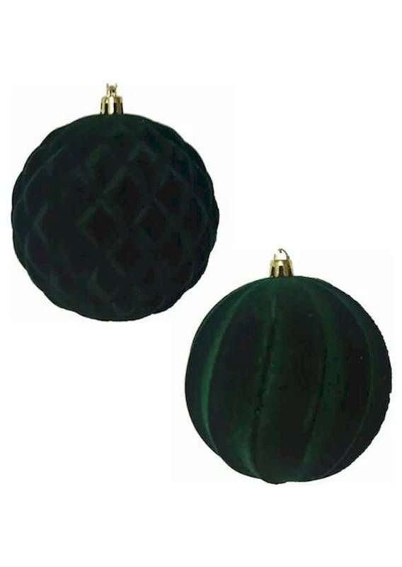 4 Palline Di Natale In Velluto Verde Assortite 10Cm