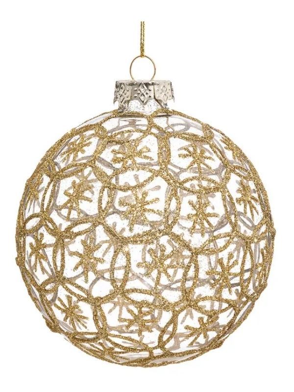 Pallina Di Natale In Vetro Glitter Oro 10Cm