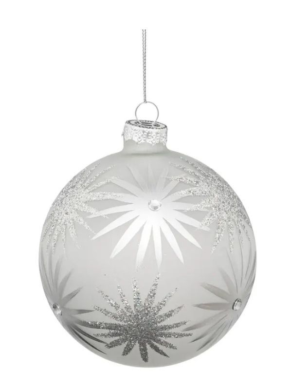 Weihnachts-Glaskugel Silber Mit Feuerwerk 10Cm