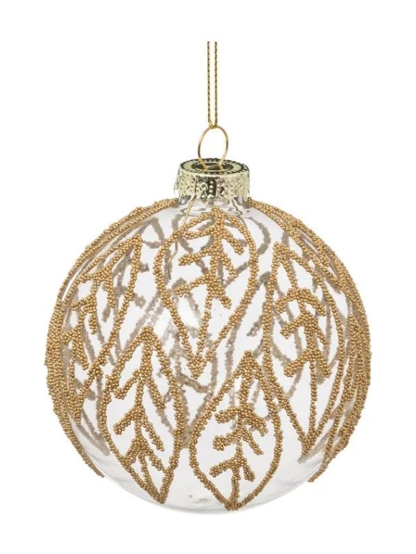 Pallina Di Natale In Vetro Perline Oro 9Cm