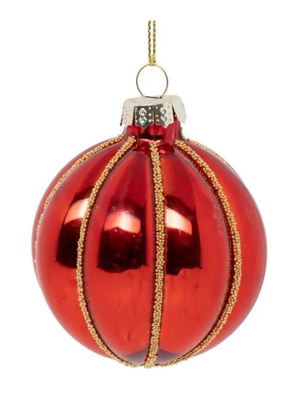Pallina Di Natale In Vetro Rossa E Oro Glitter 6Cm