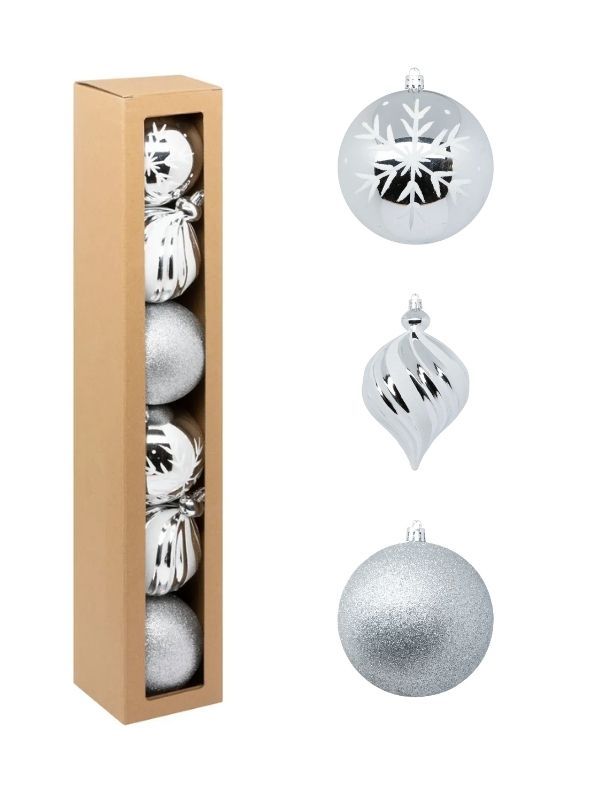 Decorazioni Per L'Albero Di Natale Argento 6 Pezzi 10Cm