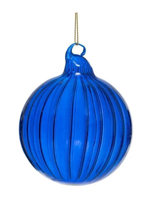 Weihnachts-Glaskugel Blau Gestreift 8Cm
