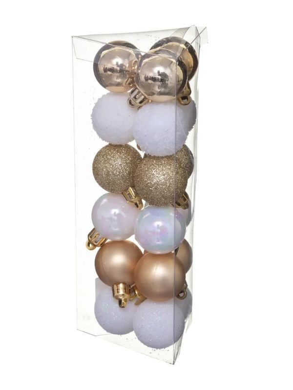 Palline Di Natale Bianco E Oro 18 Pezzi 3Cm