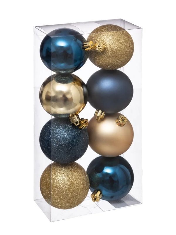 Palline Di Natale Blu E Oro 8 Pezzi 7Cm