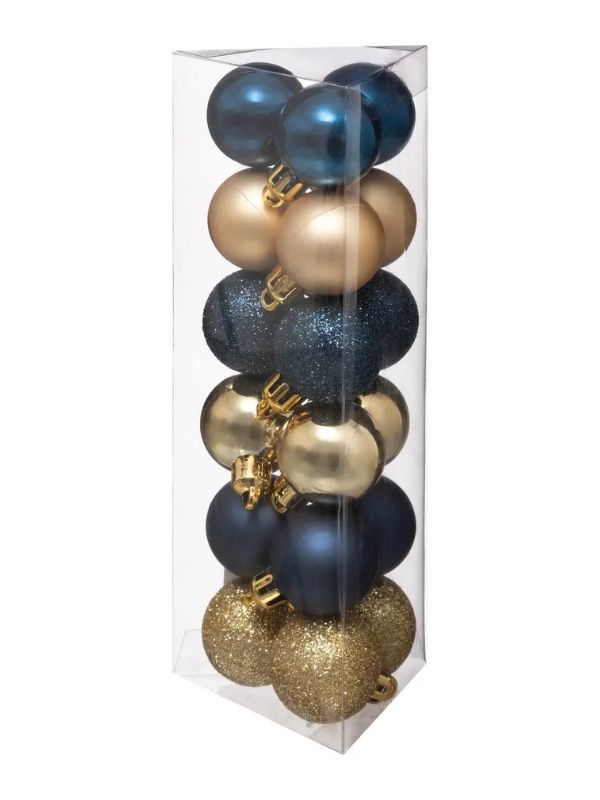 Palline Di Natale Blu E Oro 18 Pezzi 3Cm