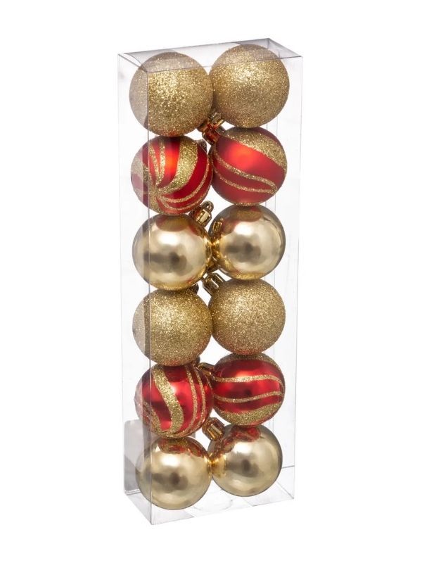 Palline Di Natale Rosso E Oro 12 Pezzi 4Cm