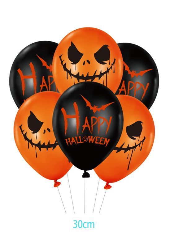 Ballon Mit Halloween-Motiv Schwarz-Orangefarbenes Skelett 6 Stücke 
