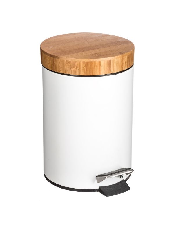 Poubelle à pédale Natureo Métal et Bambou Blanche 3l