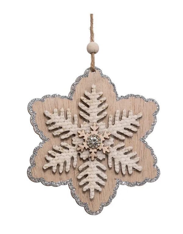 Weihnachts-Anhänger Schneeflocke Aus Holz 10,5X12Cm