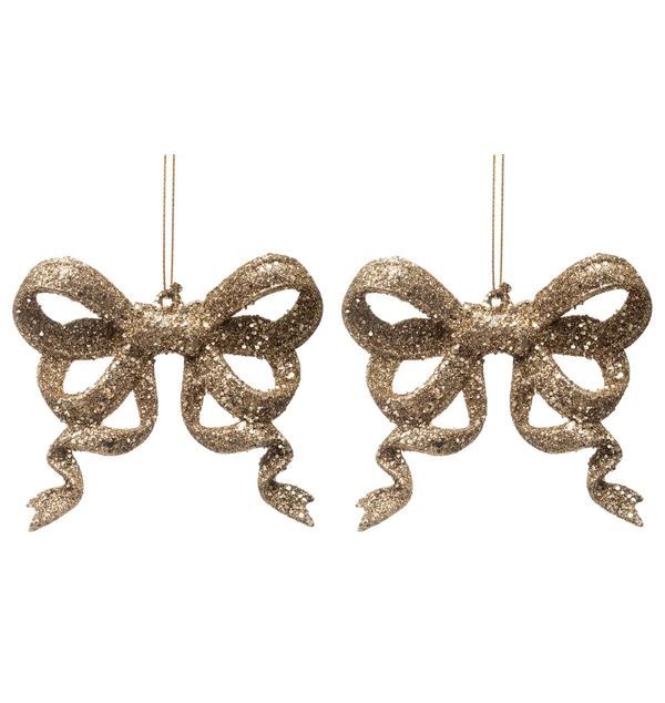 2 Fiocchi Glitter Natalizi Da Appendere 9Cm
