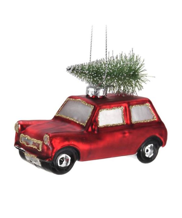 Pendente Natalizio Con Auto In Vetro Colorato 8Cm
