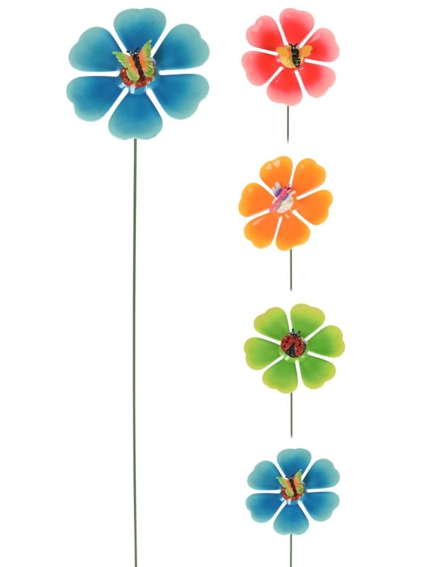 Pick Déco Per Giardino Fiore Con Insetto In Plastica 68cm - Assortito