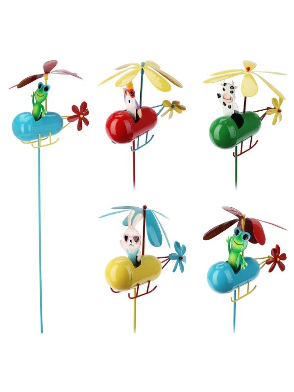 Pick Déco Per Giardino Animali in Elicottero 70cm - Assortito