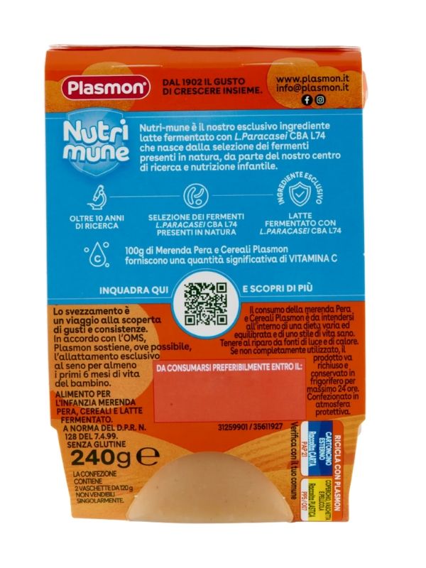 PLASMON La Merenda Poire Et Céréales 2X120G