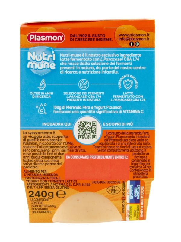 PLASMON La Merenda Pera E Yogurt 2X120G
