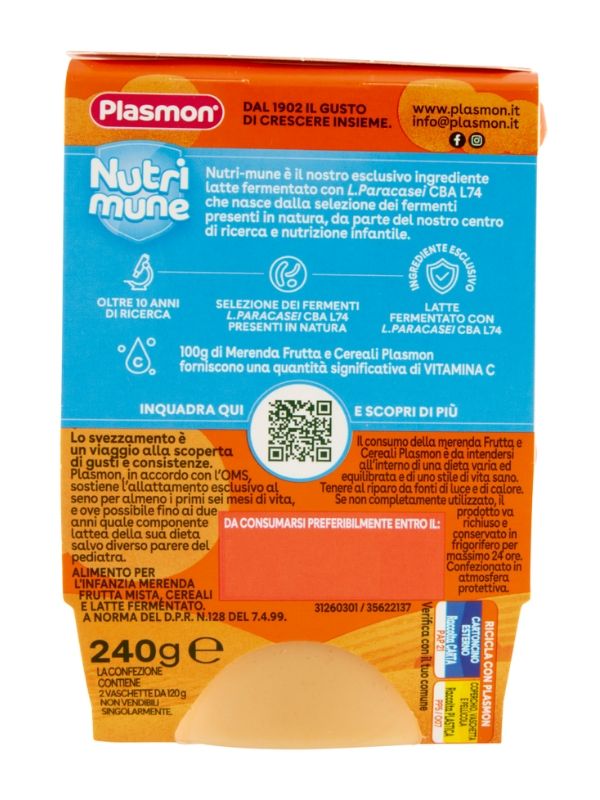 PLASMON La Merenda Fruits Et Céréales 2X120G