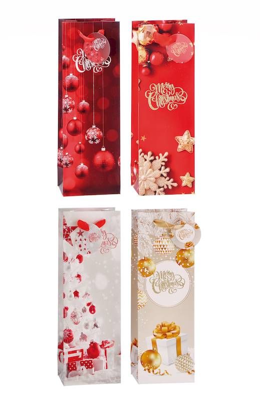 Borsa Di Carta Natalizia Porta Bottiglie 12X9X36Cm - Assortita