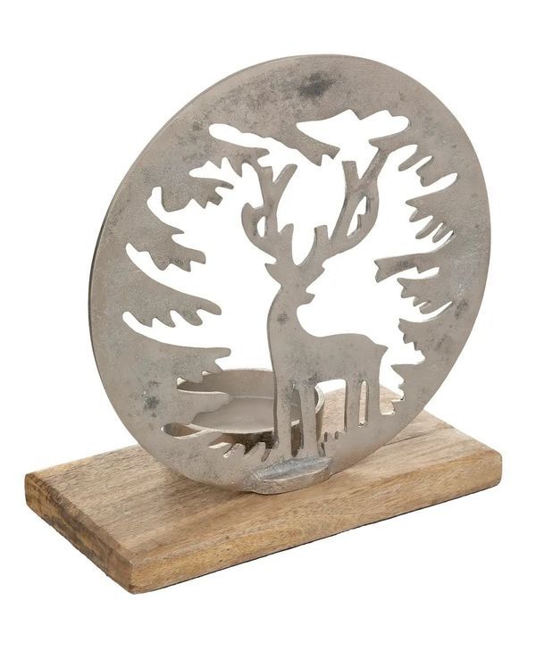 Portacandele Di Natale Rotondo Con Renna Deco 25Cm