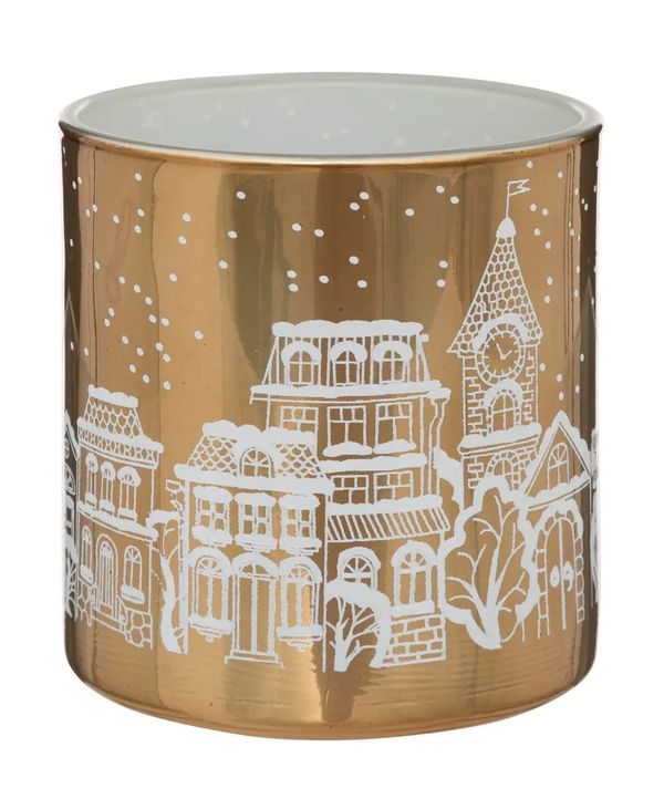 Vaso Per Candele Dorato Con Villaggio Natalizio 7X8Cm