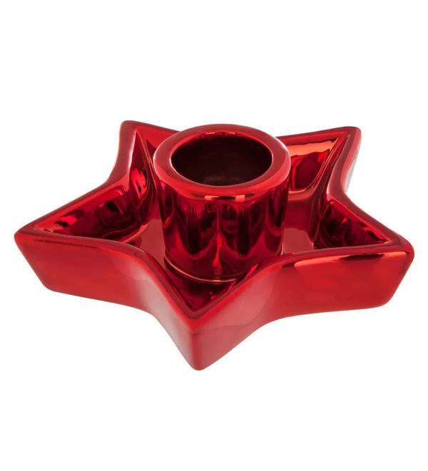 Porta Candela Natalizio A Forma Di Stella - Rosso