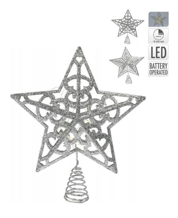 Silberne Sternförmige Weihnachtsbaumspitze Mit LED-Lichtern 30Cm - Sortiert