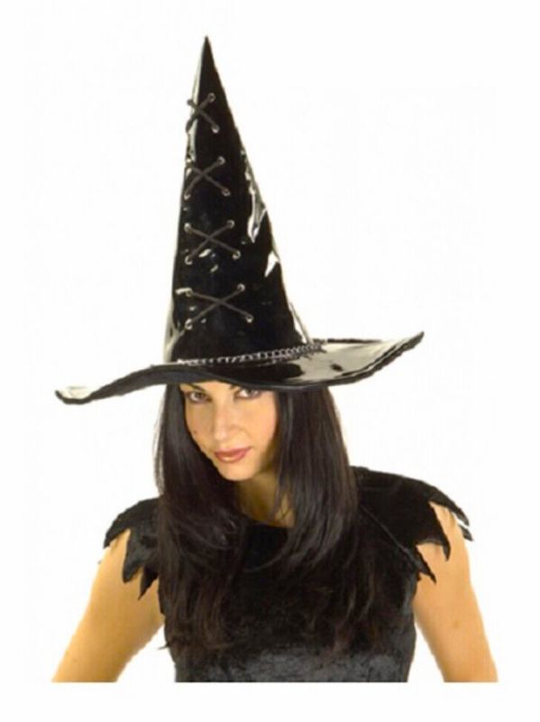 Chapeau De Sorcière En Simili Cuir Noir - Accessoire Halloween