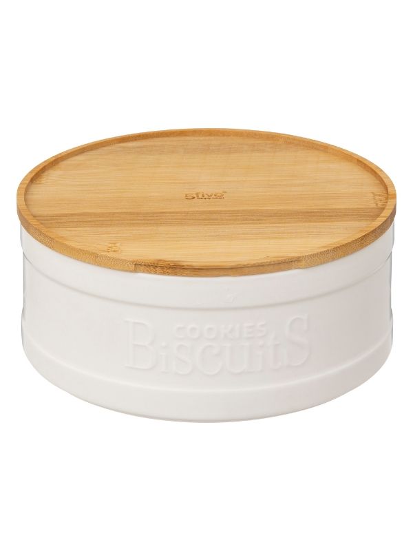 Natureo Keramik-Keksdose mit Bambusdeckel, weiß, 22,3 x 9,8 cm