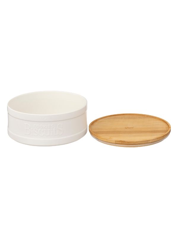 Natureo Keramik-Keksdose mit Bambusdeckel, weiß, 22,3 x 9,8 cm