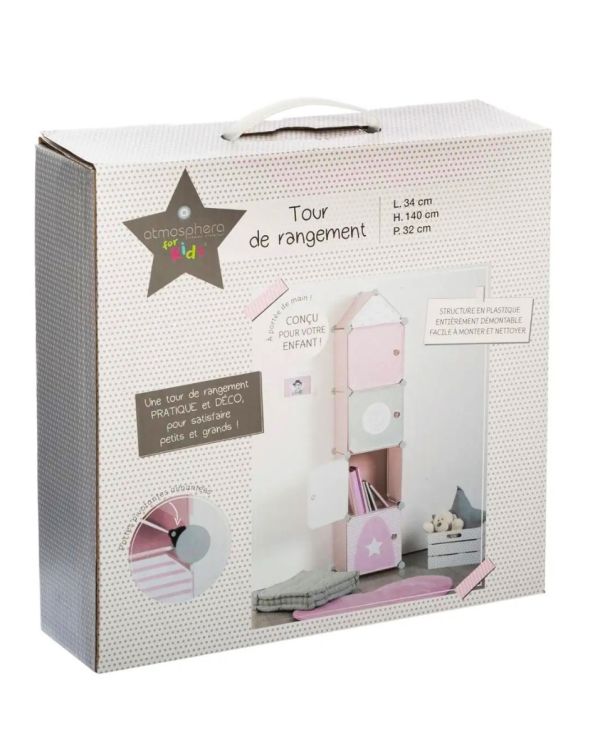Etagère Colonne Rose Pour Chambre D'Enfant 34X32X140Cm