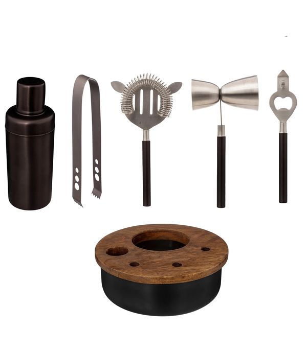 Set Da Aperitivo Cocktail Box In Legno Di Mango 6 Pezzi