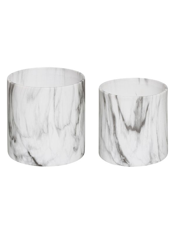 Set Di 2 Vasi Decorativi Marmo Ceramica Bianco E Nero