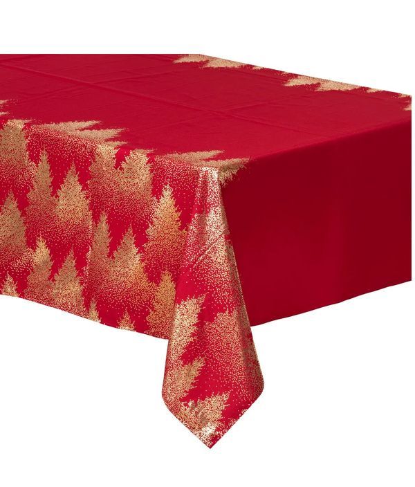 Tovaglia Natalizia Con Stampa Rosso E Oro 140X240Cm