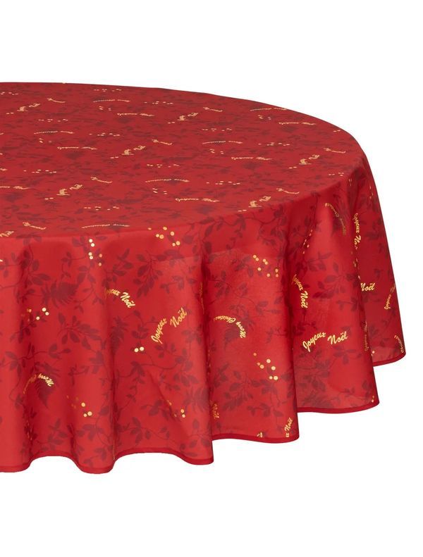 Tovaglia Natalizia Antimacchia Deco Rossa E Oro 180Cm