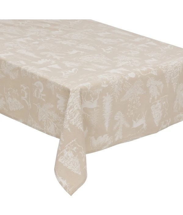 Nappe De Noël Avec Imprimé Blanc Et Beige 140X240Cm