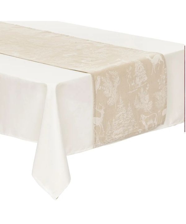 Runner Natalizio Con Stampa Bianca E Beige 40X200Cm