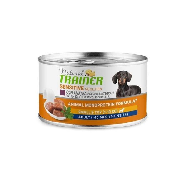 NATURAL TRAINER Sensitive Umido Cani Small Toy In Lattina Con Anatra 150G Gluten Free